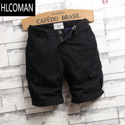 HLCOMAN短裤男夏季潮流宽松五分工装马裤潮牌5分外穿休闲运动中裤子黑色