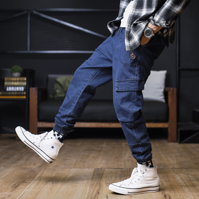 蓝缕金(LANLVJIN)男士大码M-8XL胖子男装宽松牛仔裤男青少年潮牌小脚哈伦裤时尚潮流百搭长裤子