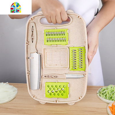 封后水果刀家用削皮刀刨丝器土豆刨皮刀厨房瓜刨多功能切菜板收纳便携 FEN 抹茶绿色切菜板8件套(切菜板+2把刀+5削皮器