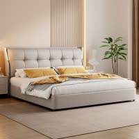 意式纳帕真皮床轻奢现代简约双人床主卧室实木储物床家用软包婚床