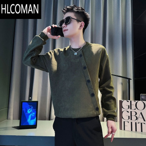 HLCOMAN男士潮牌排扣卫衣ins潮流条纹T恤长袖体恤2024新款套头外套