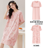 睡裙女士夏季短袖带胸垫仿凸点睡衣棉质卡通可爱少女家居服可外穿