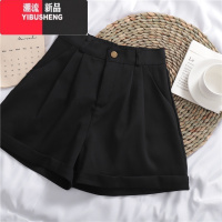 YIBUSHENG春秋新款纯色百搭休闲裤西装短裤女高腰显瘦宽松卷边阔腿裤热裤子