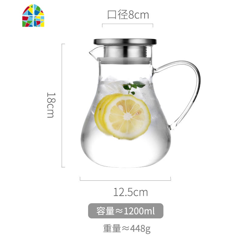 家用冷水壶玻璃耐热高温凉白开水杯扎壶防爆大容量水瓶日式凉茶壶 FENGHOU 新款(不锈钢)盖子2000毫升凉水壶