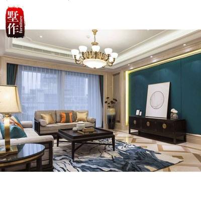 新中式客厅实木布艺沙发组合现代简约别墅酒店样板房禅意家具定制