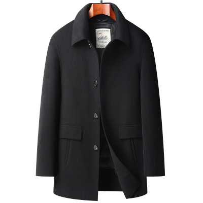 秋冬可脱卸鹅绒内胆双面羊绒大衣男士活里活面毛呢大衣中老年外套