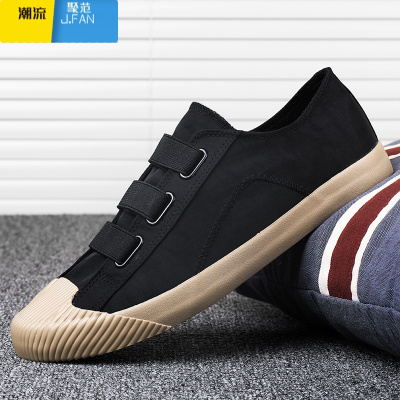 聚范2024新款帆布男鞋一脚蹬懒人鞋子夏季透气开车软底老北京布鞋