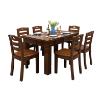 臻远 ZY5110239 实木餐桌椅组合胡桃色长方形餐桌椅 1.3米一桌六椅