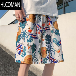 HLCOMAN沙滩裤男夏季薄款游泳裤五分可下水宽松速干花短裤休闲潮牌大裤衩