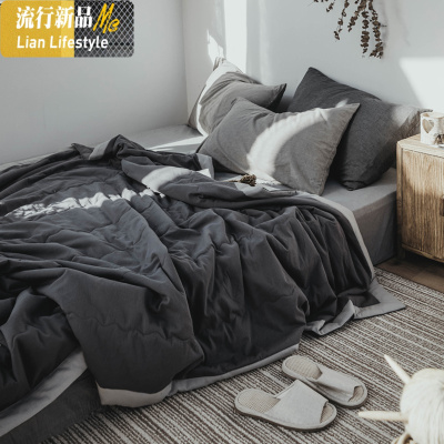北欧简约色夏被棉空调被棉单双人纤维被夏凉被薄被子水洗 三维工匠