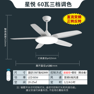 雷士照明家用餐厅客厅吊扇灯风扇吊灯简约现代电扇灯隐形风扇灯具
