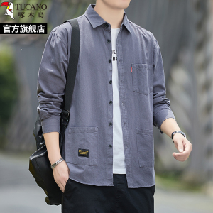 啄木鸟纯棉衬衫男士长袖2025新款春秋休闲衬衣工装外套潮寸衫