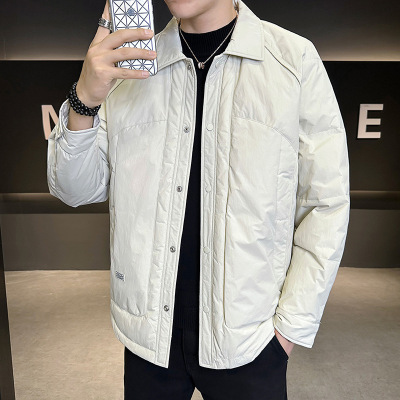 冬季白鸭绒羽绒服男潮流翻领男士保暖纯色休闲百搭轻薄羽绒服外套