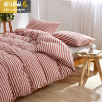 针织棉天竺棉四件套 日式条纹A类床笠床单款 三维工匠