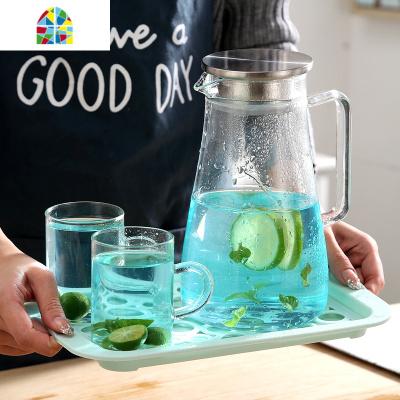 冷水壶玻璃耐热高温防爆大容量透明家用白开水杯子果汁 FENGHOU 新款杯子4只装[059]凉水壶