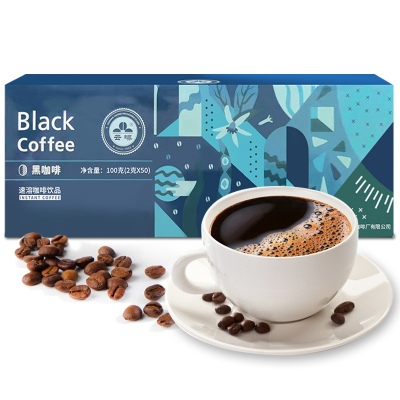 [1盒装]美式纯黑咖啡粉100g/盒速溶无糖精正品防弹云南小粒蓝山挂耳咖啡