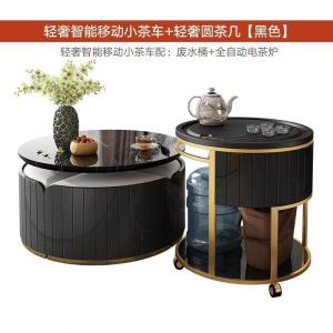 森美人阳台小茶台茶桌椅组合家用多功能功夫轻奢圆形火烧石茶几移动茶车