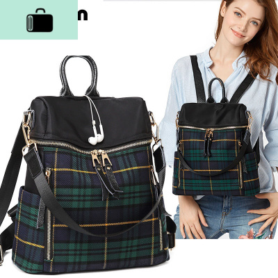 帆布格子双肩包女学生韩版学院风2020新款牛津布休闲时尚百搭背包NEWLAKE