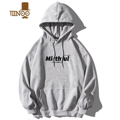 YANXU灰色连帽中山卫衣男士宽松潮流加绒字母外套上衣服