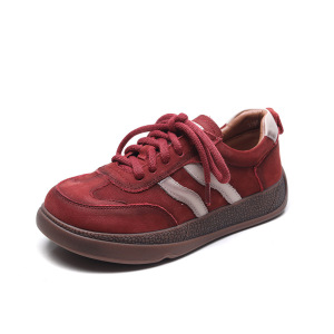 平底拼色春款运动休闲德训系带女板鞋春秋新款百搭减龄真皮跑步鞋