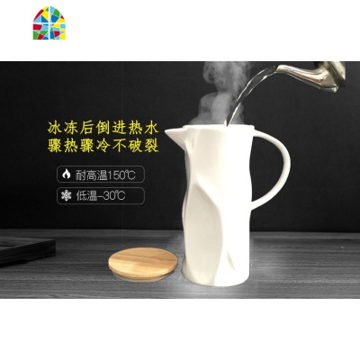 客厅水杯套装带托盘简约家用6只装茶具耐热陶瓷大容量凉水壶水具 FENGHOU 6杯配竹盘