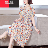 YIBUSHENG捡漏棉绸连衣裙女季外穿减龄宽松收腰遮肉妈妈气质碎花裙子