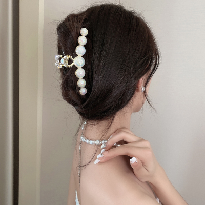 人鱼姬珍珠发抓夹女夏季大号高端发夹子优雅气质后脑勺发饰发量多送女朋友老婆情人节七夕生日礼物