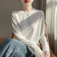 莱赛尔面料2025春夏女装时尚修身打底衫长袖气质百搭薄款上衣T恤