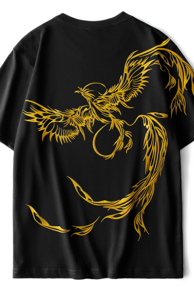 夏装重工刺绣凤凰情侣装个性短袖T恤男女ins国潮嘻哈宽松复古潮牌