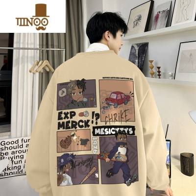 YANXU卫衣男潮牌痞帅美式设计感卡通印花连帽外套男生上衣服
