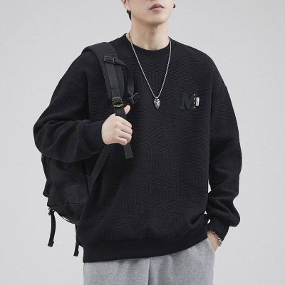 |秋季款日系复古男士肌理设计感宽松圆领长袖卫衣休闲宽松