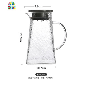 日式创意锤目纹防爆玻璃水壶冷水壶加厚耐热泡茶壶果汁饮料壶 FENGHOU 一壶两杯+托盘