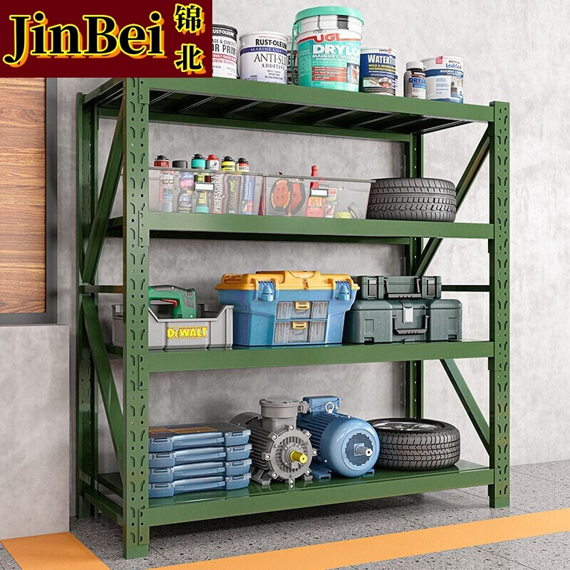 锦北货架仓储仓库置物架超市快递铁架子储藏室军绿色货架主架(200*60*200cm-200KG/层)