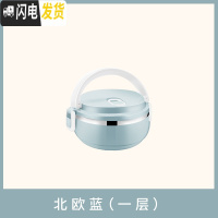 三维工匠不锈钢学生手提饭盒便当盒分格上班族带饭保温桶大容量多层餐盒 蓝色单层-蓝色