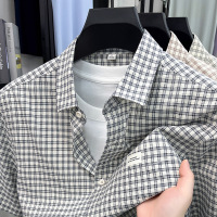 夏新款男士纯棉商务休闲简约免烫翻领通勤百搭长绒棉短袖衬衫