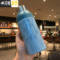 三维工匠韩版带吸管保温杯女ins原宿风简约文艺学生水杯子可爱超萌小仙女 蓝色企鹅350