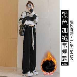 加绒加厚阔腿裤女新款秋冬慵懒小个子窄版直筒灯芯绒咖色裤子