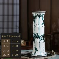 景德镇陶瓷筒富贵竹花瓶插花摆件客厅落地特大号直筒水养培插花器 三维工匠 大号富贵牡丹(不含底座)