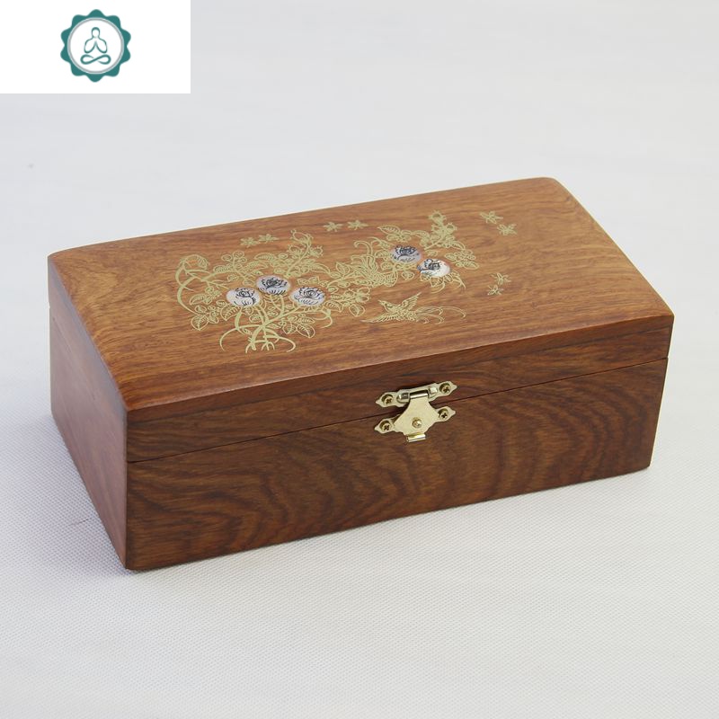 盒 实木饰品珠宝盒子中式收纳盒 封后 22cm浮雕鸳鸯荷花磁铁款饰品盒