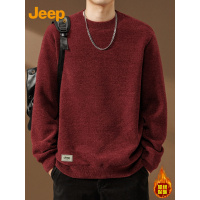 Jeep吉普圆领毛衣男士加绒保暖打底衫冬季潮流本命年红色针织衫男