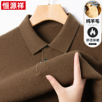 恒源祥翻领纯羊毛衫男款秋冬季加厚针织衫时尚男士打底衫毛衣