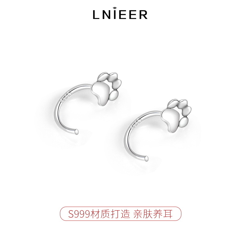 999纯银可爱猫爪耳环女养耳洞睡觉免摘耳钉2025新款春夏耳饰