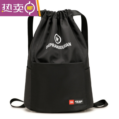 NEWLAKE防水牛津布大容量束口袋双肩包抽绳运动背包男女健身训练旅行书包黑色