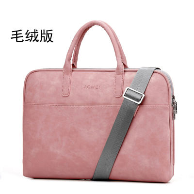 休旅J.QMEI时尚简约皮质电脑包13寸防水单肩笔记本包毛绒版粉色