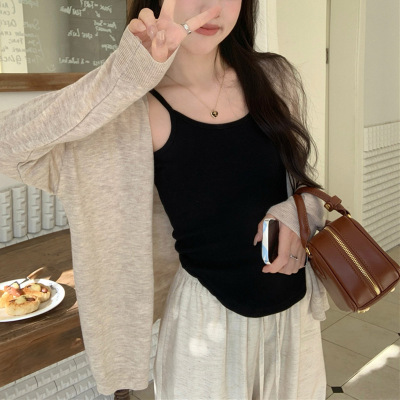 薄款慵懒风长袖针织衫女秋季新款韩版宽松纯色百搭设计感开衫上衣