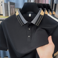 短袖男2025夏季新款翻领拼色冰丝凉感男士短袖宽松百搭时尚T恤男t