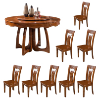 翌嘉 实木餐桌圆盘餐桌椅组合1.5米圆桌8把餐椅