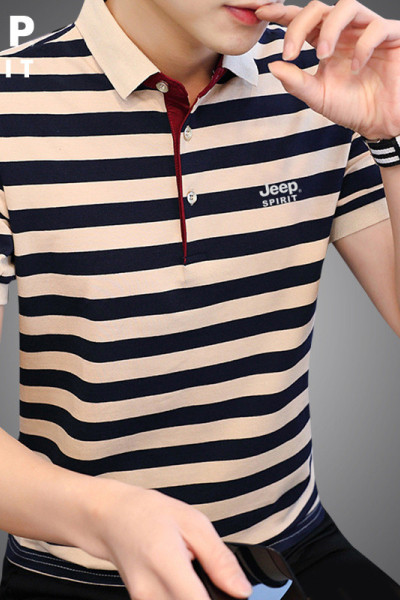JEEP SPIRIT条纹休闲男士短袖T恤翻领polo衫青年夏装上衣
