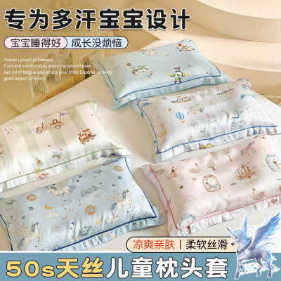 卡通凉感天丝儿童枕头套单个夏季幼儿园宝宝专用冰丝枕芯内胆套罩