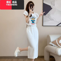 YIBUSHENG天衣服2024新款女连衣裙欧货减龄休闲长款收腰显瘦开叉T恤裙子
